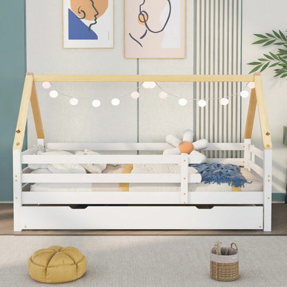 Lit cabane avec lit gigogne blanc et naturel Tilda Kids