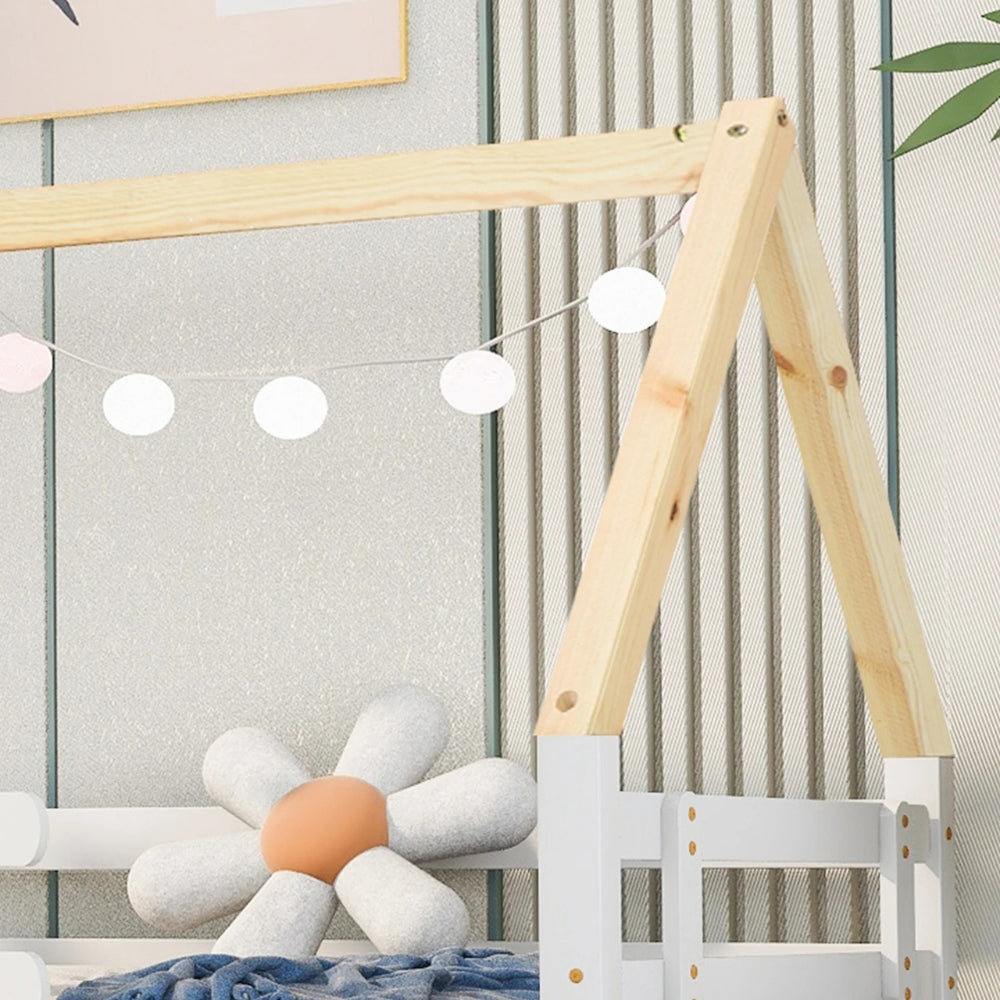 Lit cabane avec lit gigogne blanc et naturel Tilda Kids