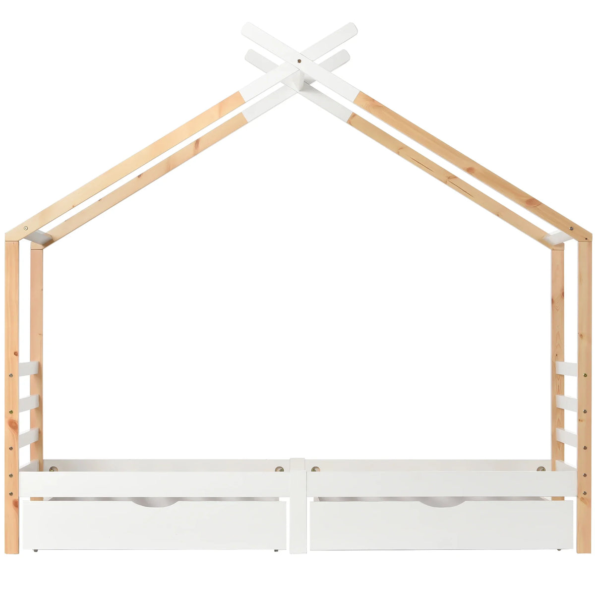 Lit cabane blanc avec tiroirs et étagère 90x200 Lilla Kids