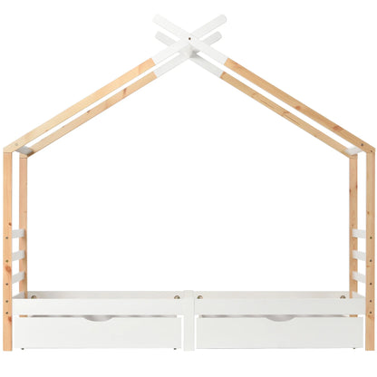 Lit cabane blanc avec tiroirs et étagère 90x200 Lilla Kids