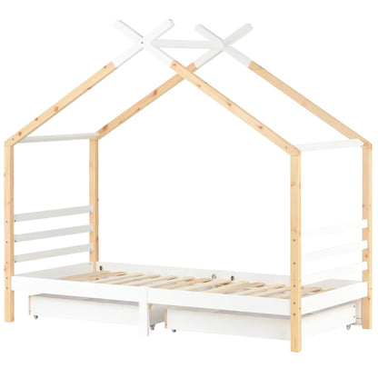 Lit cabane blanc avec tiroirs et étagère 90x200 Lilla Kids