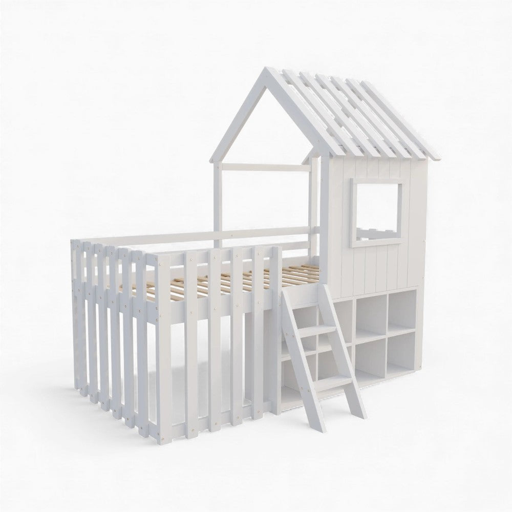 Lit cabane blanc mezzanine avec rangement enfant Tilda Kids