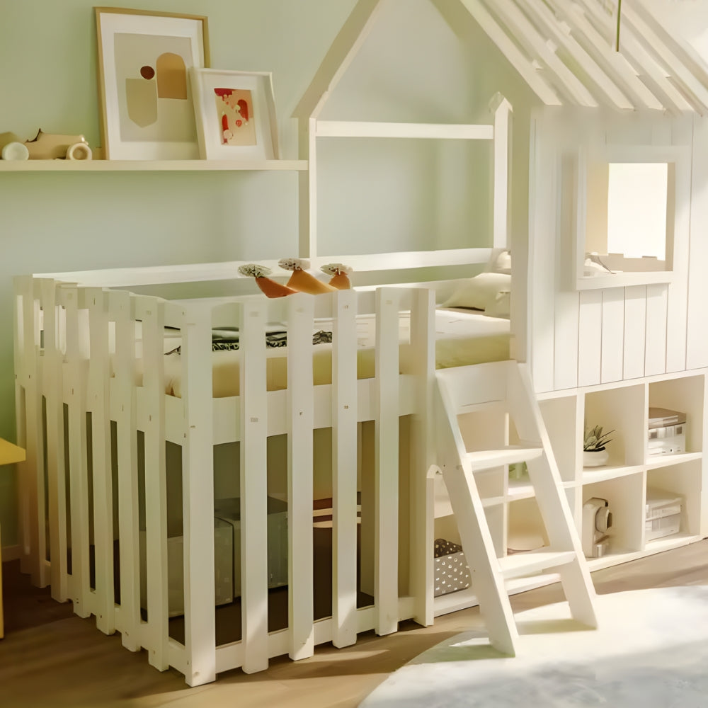 Lit cabane blanc mezzanine avec rangement enfant Tilda Kids