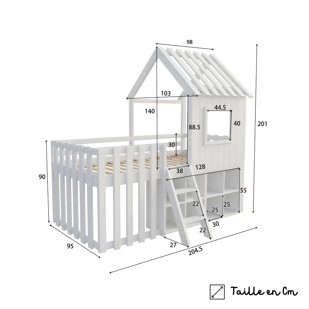 Lit cabane blanc mezzanine avec rangement enfant Tilda Kids