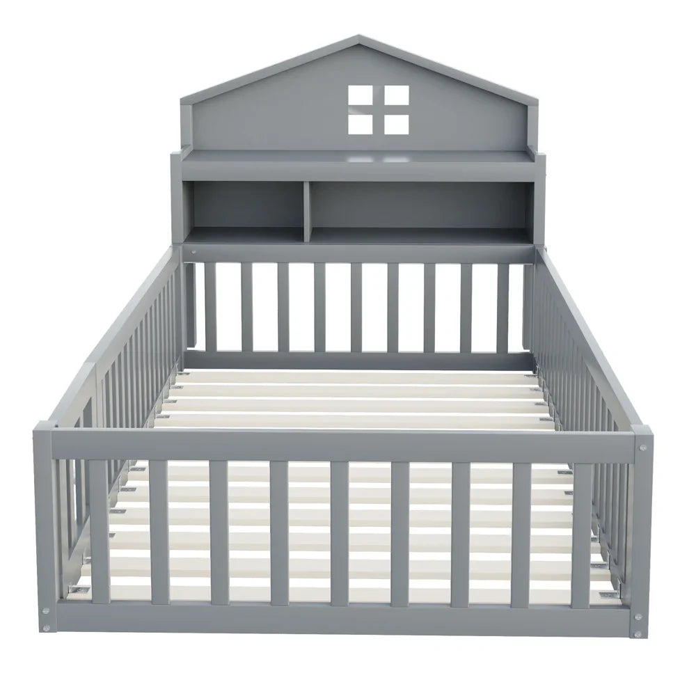 Lit cabane écologique avec toit et étagère 90x200 Lilla Kids