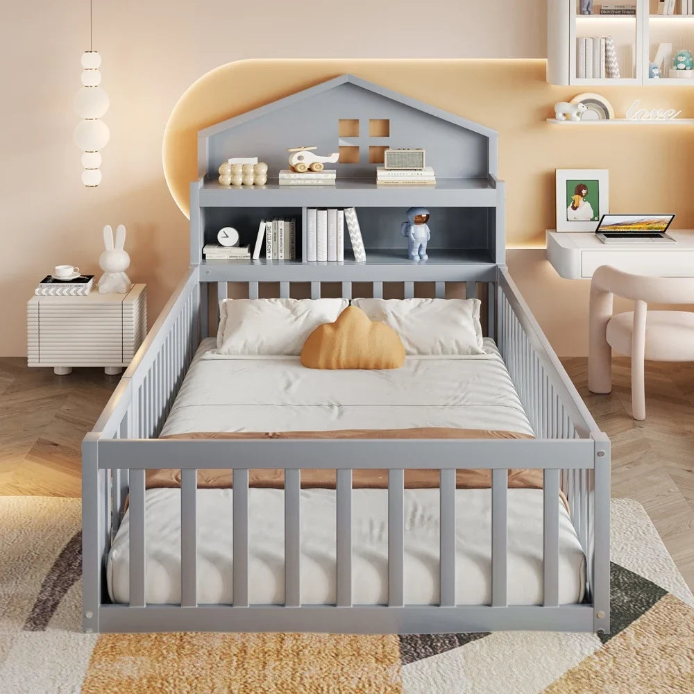 Lit cabane écologique avec toit et étagère 90x200 Lilla Kids