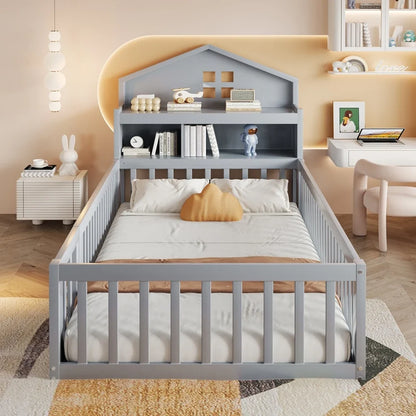 Lit cabane écologique avec toit et étagère 90x200 Lilla Kids