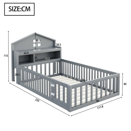 Lit cabane écologique avec toit et étagère 90x200 Lilla Kids