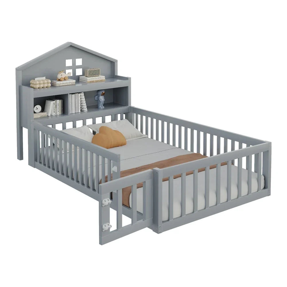 Lit cabane écologique avec toit et étagère 90x200 Lilla Kids