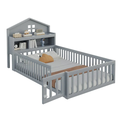 Lit cabane écologique avec toit et étagère 90x200 Lilla Kids