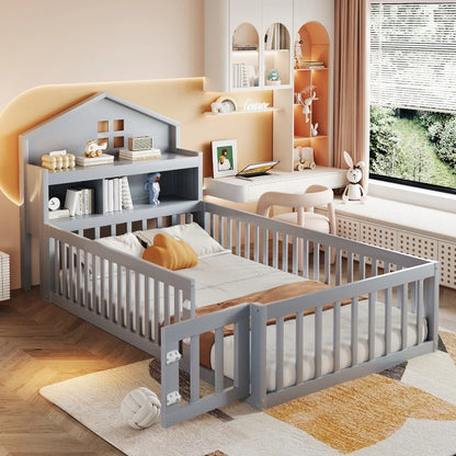 Lit cabane écologique avec toit et étagère 90x200 Lilla Kids