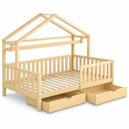 Lit cabane en pin naturel avec tiroir 90x200 Lilla Kids