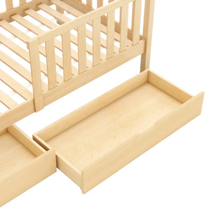 Lit cabane en pin naturel avec tiroir 90x200 Lilla Kids