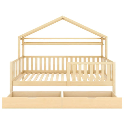 Lit cabane en pin naturel avec tiroir 90x200 Lilla Kids