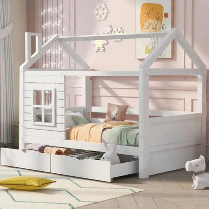 Lit cabane enfant avec fenêtre en bois massif Tilda Kids