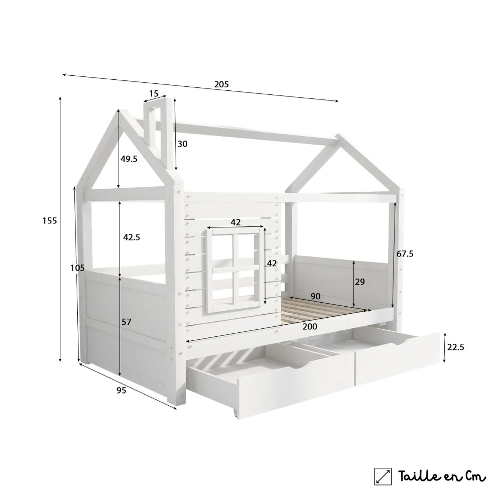 Lit cabane enfant avec fenêtre en bois massif Tilda Kids