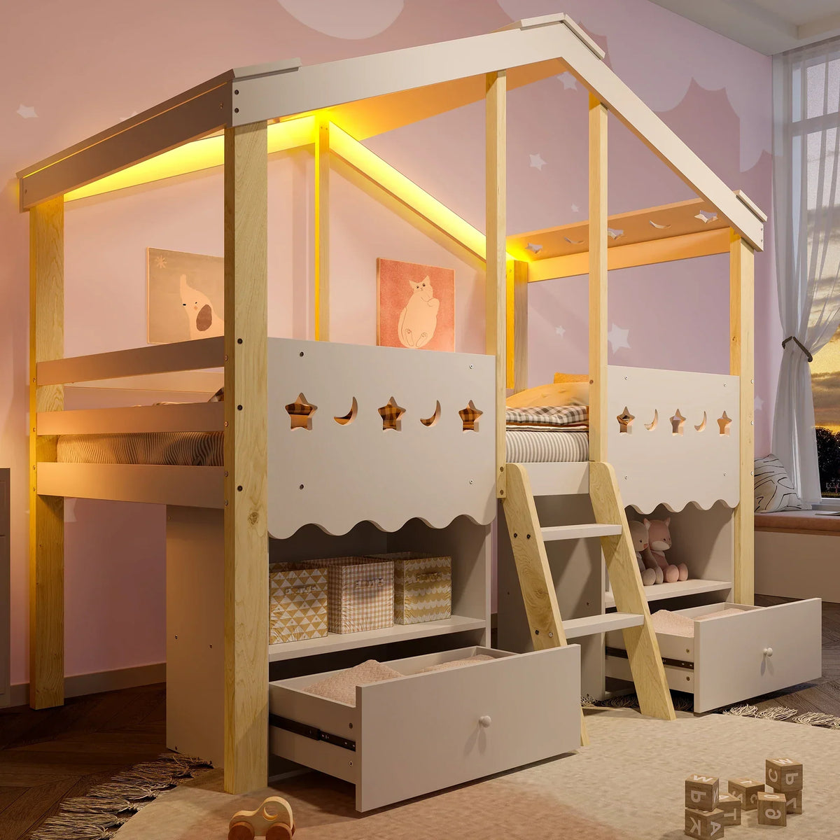Lit cabane enfant avec rangements intégrés Tilda Kids