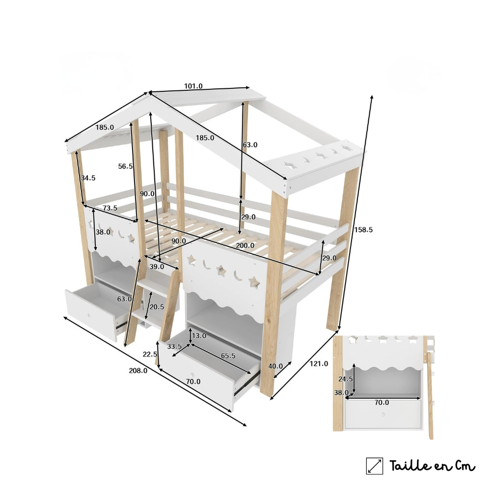 Lit cabane enfant avec rangements intégrés Tilda Kids