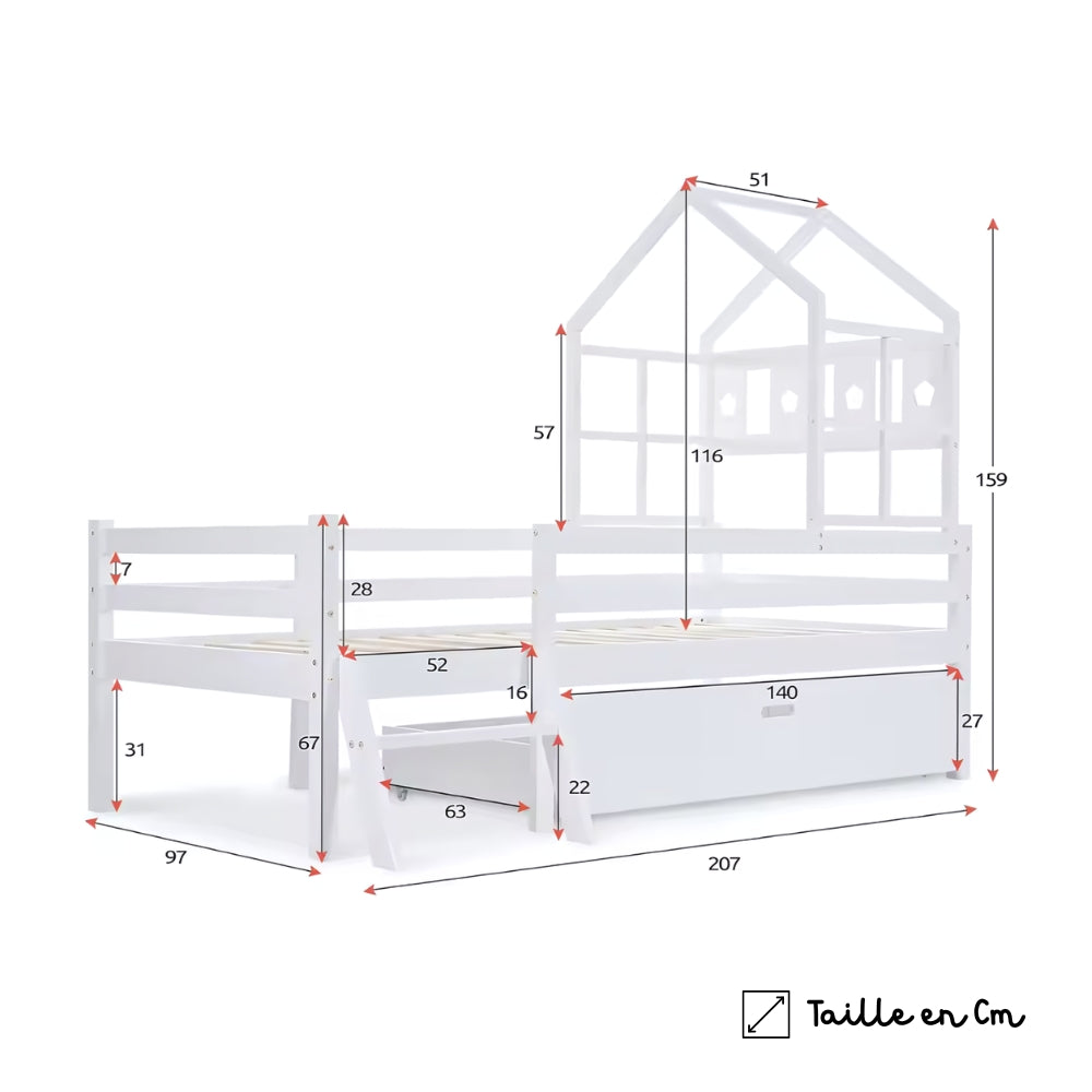 Lit cabane enfant avec tiroir et échelle en pin massif Tilda Kids
