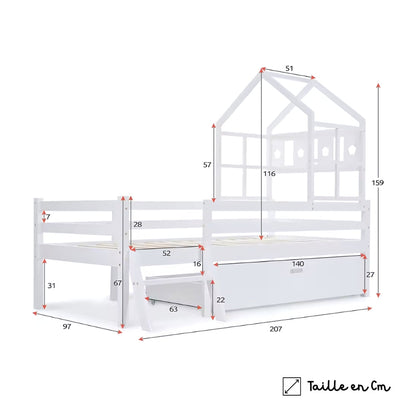 Lit cabane enfant avec tiroir et échelle en pin massif Tilda Kids