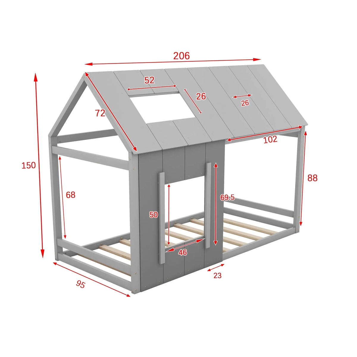 Lit cabane enfant en bois gris Tilda Kids