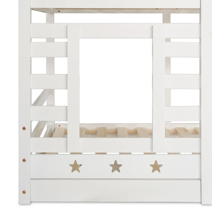 Lit cabane escalier tiroirs toit étoilé 90x200 Lilla Kids