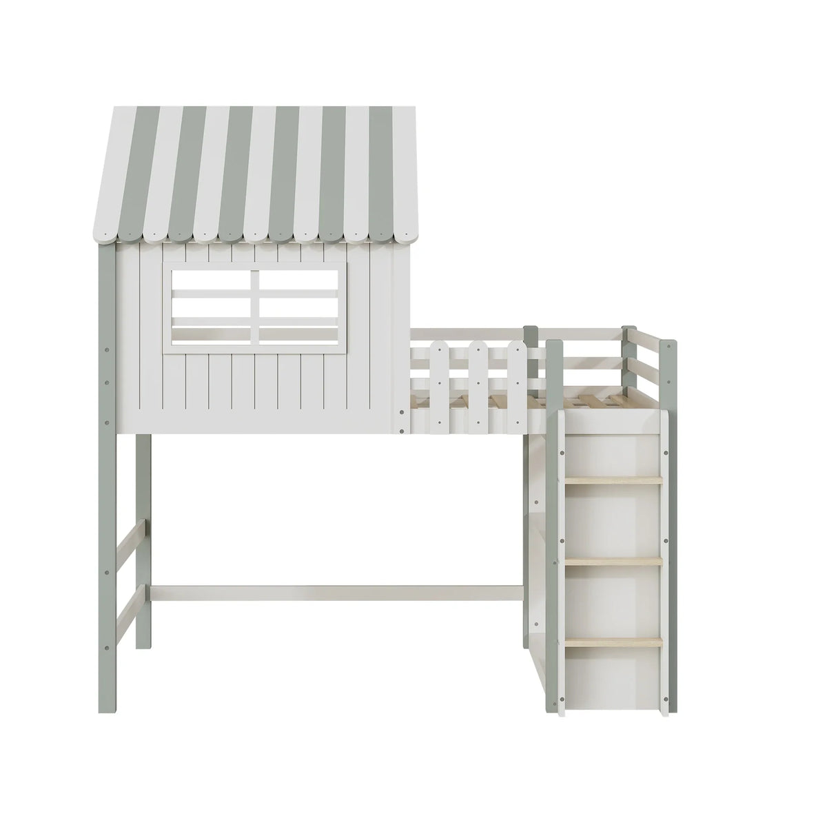 Lit cabane forme toit haut et bas avec échelle Lilla Kids