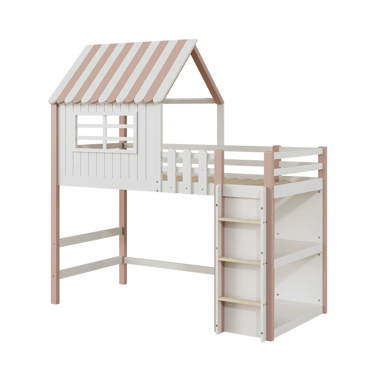 Lit cabane forme toit haut et bas avec échelle Lilla Kids