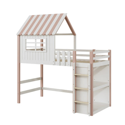 Lit cabane forme toit haut et bas avec échelle Lilla Kids