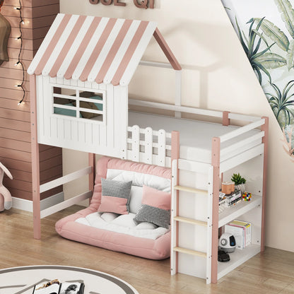 Lit cabane forme toit haut et bas avec échelle Lilla Kids