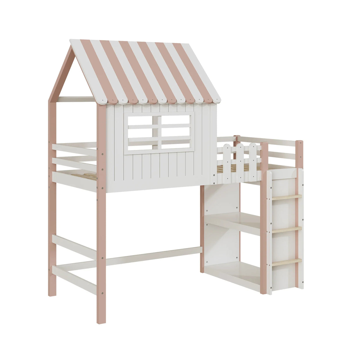 Lit cabane forme toit haut et bas avec échelle Lilla Kids