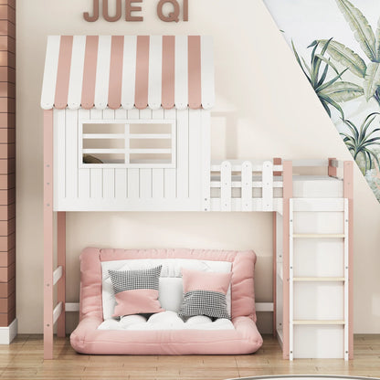 Lit cabane forme toit haut et bas avec échelle Lilla Kids