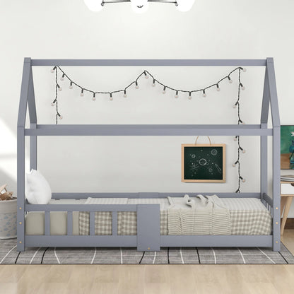 Lit cabane gris avec tableau et sommier à lattes Lilla Kids