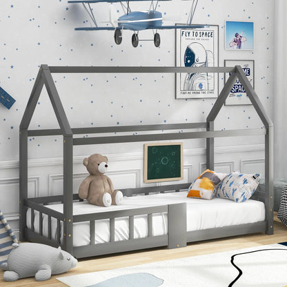 Lit cabane gris avec tableau et sommier à lattes Lilla Kids
