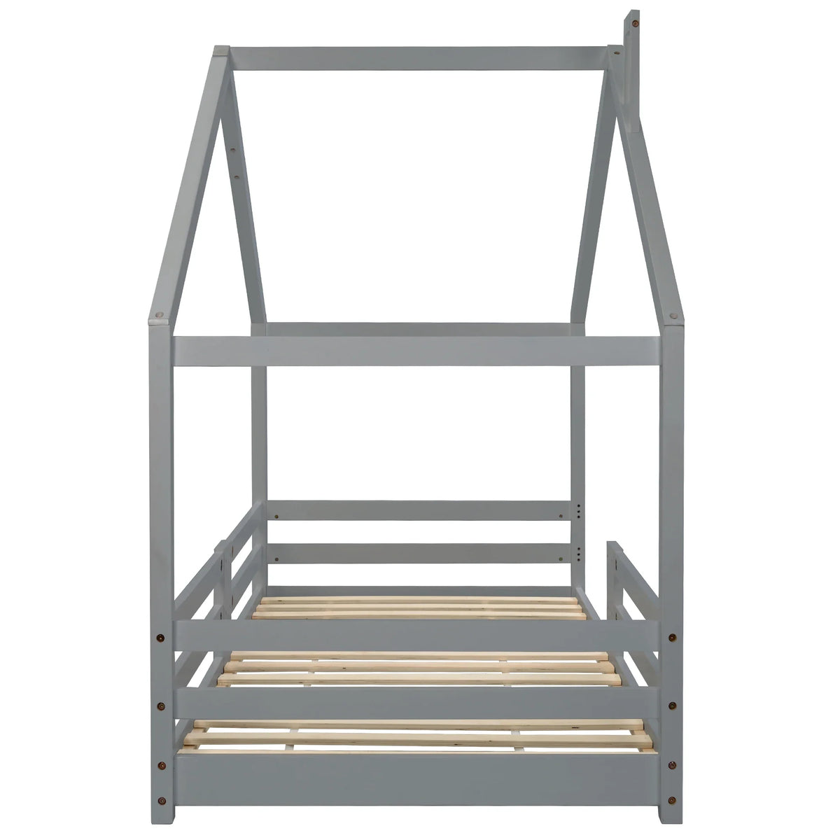 Lit cabane gris forme cheminée en pin 90x200 Lilla Kids