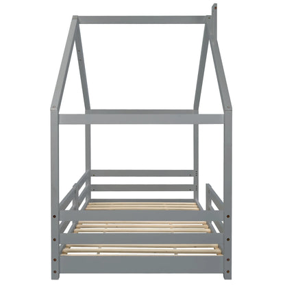Lit cabane gris forme cheminée en pin 90x200 Lilla Kids