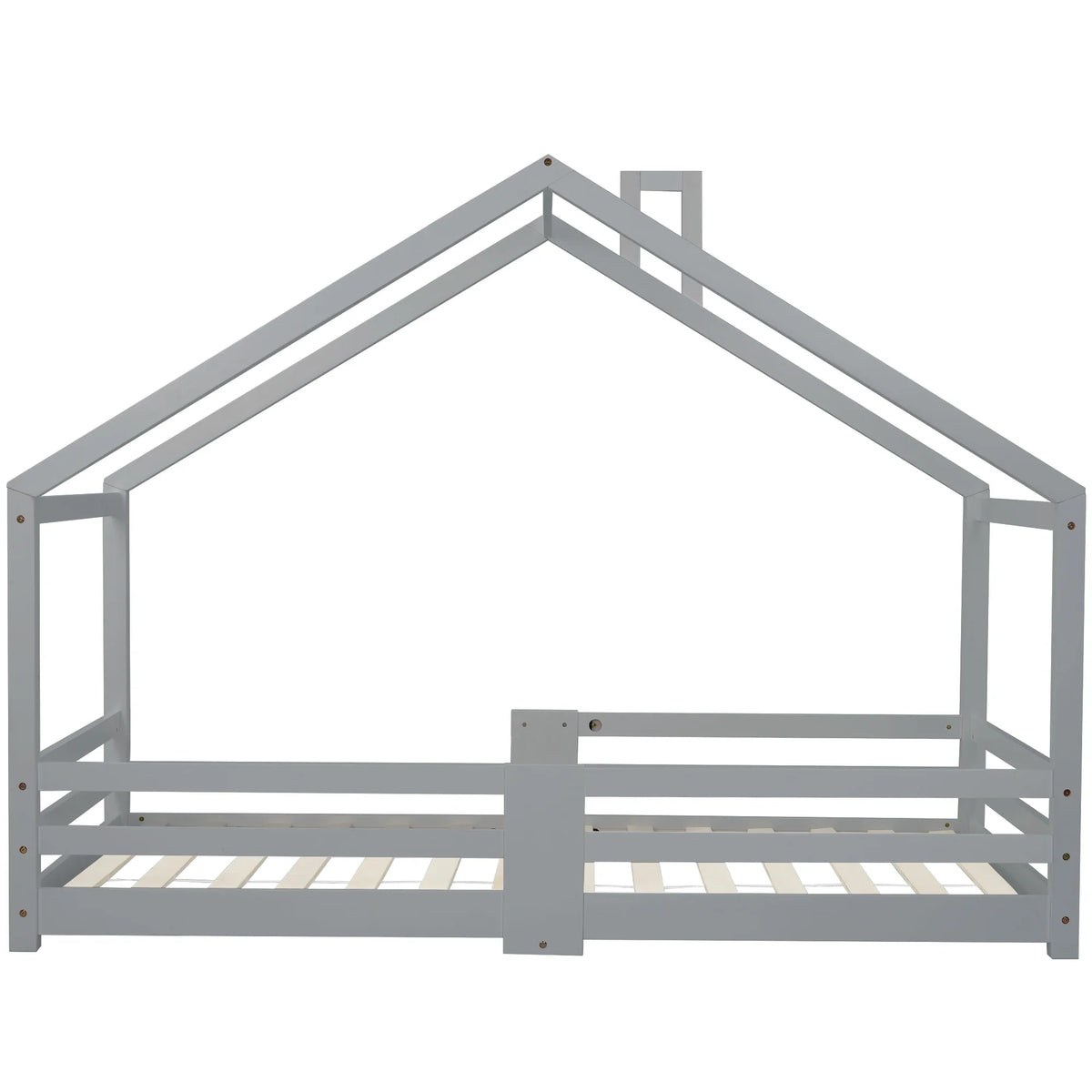 Lit cabane gris forme cheminée en pin 90x200 Lilla Kids