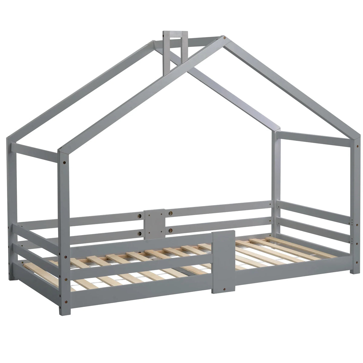 Lit cabane gris forme cheminée en pin 90x200 Lilla Kids