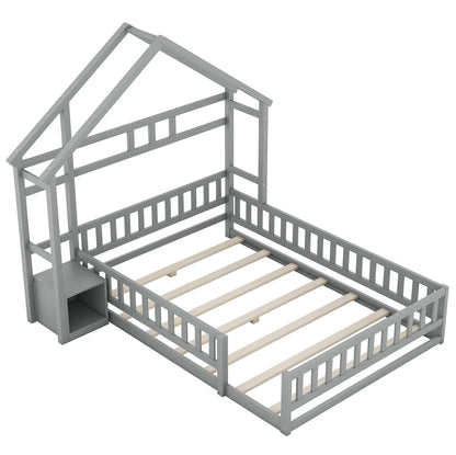 Lit cabane gris tête maison avec chevet 140x200 Lilla Kids