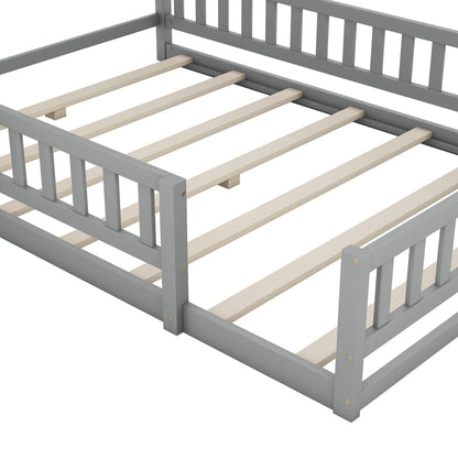 Lit cabane gris tête maison avec chevet 140x200 Lilla Kids