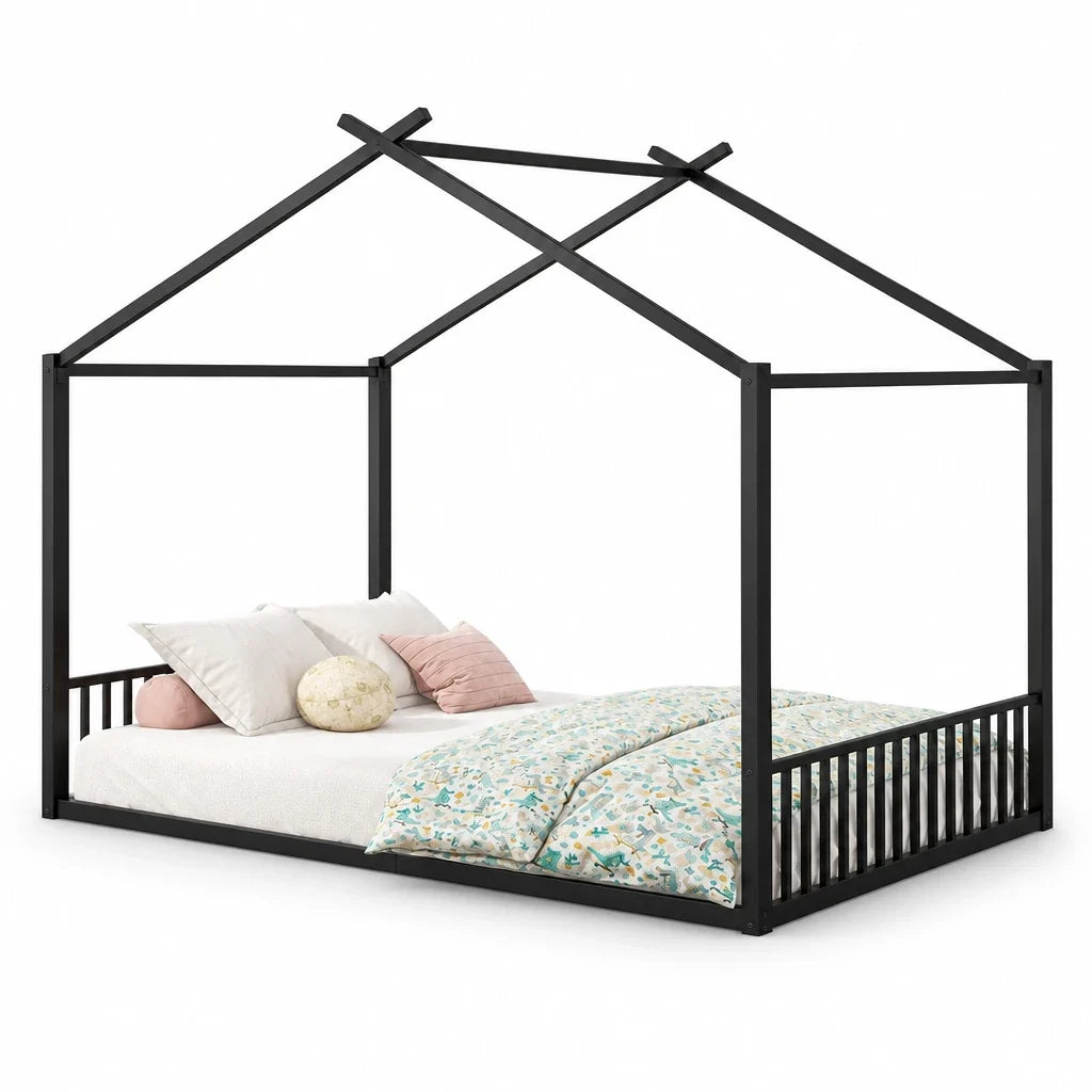 Lit cabane métal noir forme maison 140x200 Lilla Kids
