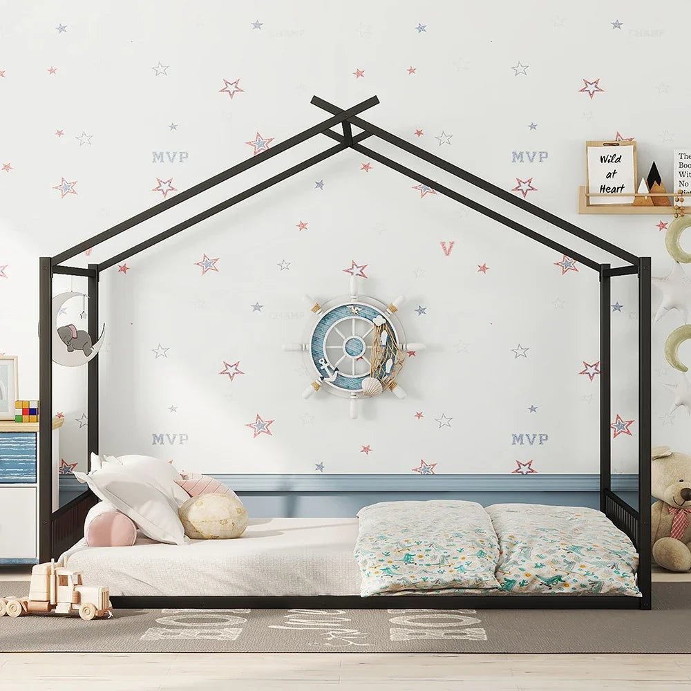 Lit cabane métal noir forme maison 140x200 Lilla Kids