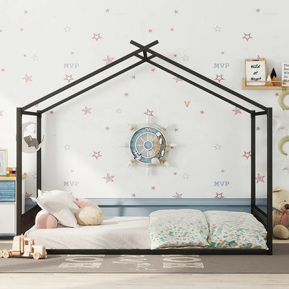 Lit cabane métal noir forme maison 140x200 Lilla Kids
