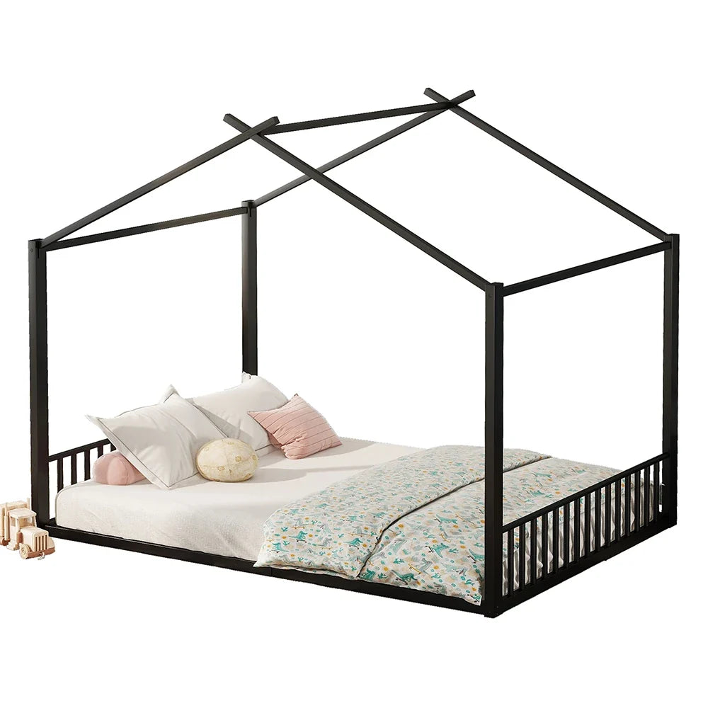 Lit cabane métal noir forme maison 140x200 Lilla Kids