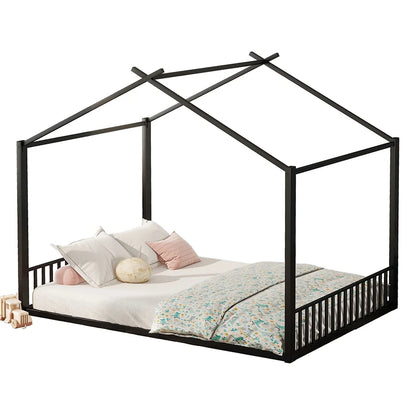 Lit cabane métal noir forme maison 140x200 Lilla Kids