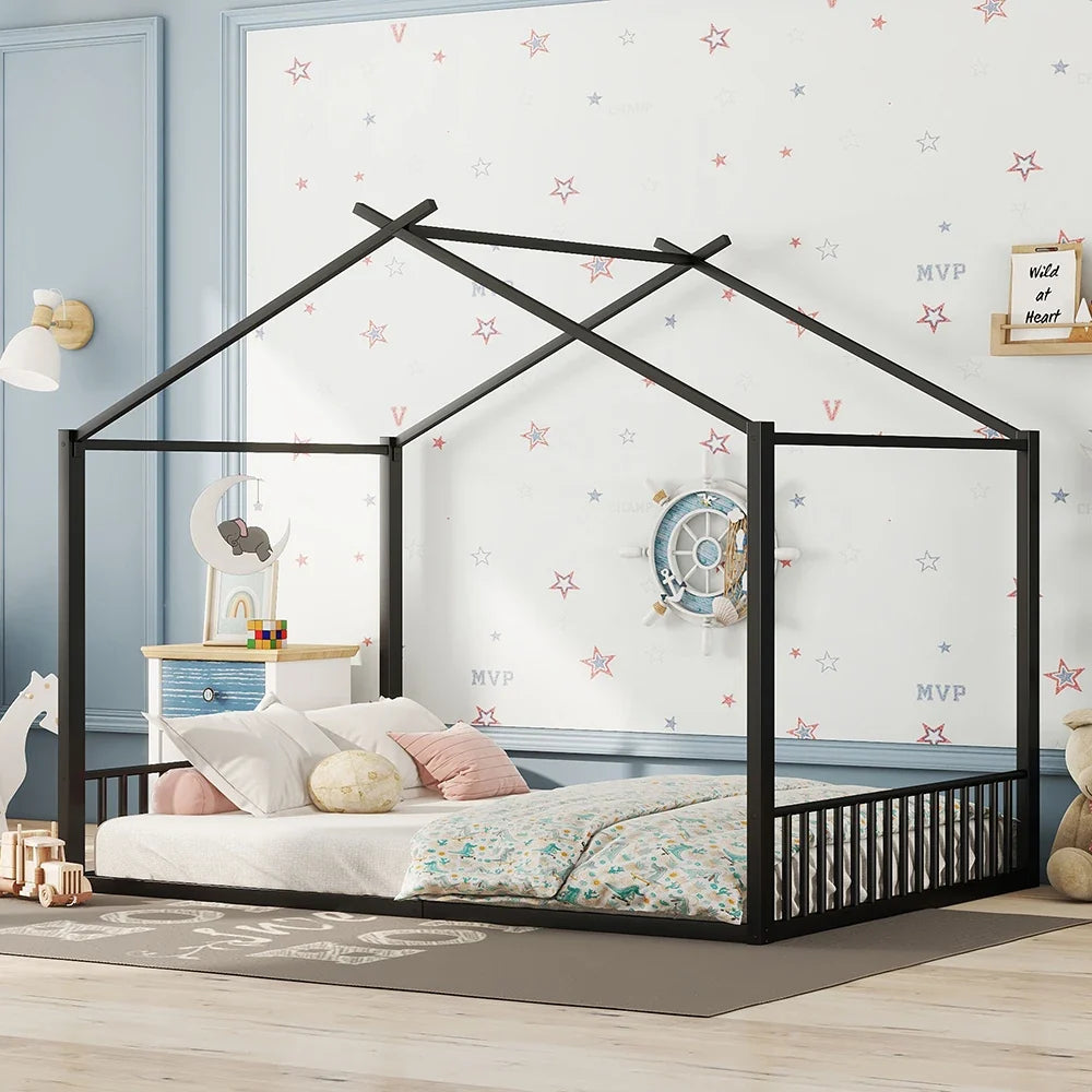 Lit cabane métal noir forme maison 140x200 Lilla Kids