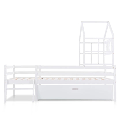 Lit cabane mezzanine échelle tiroirs 90x200 Lilla Kids