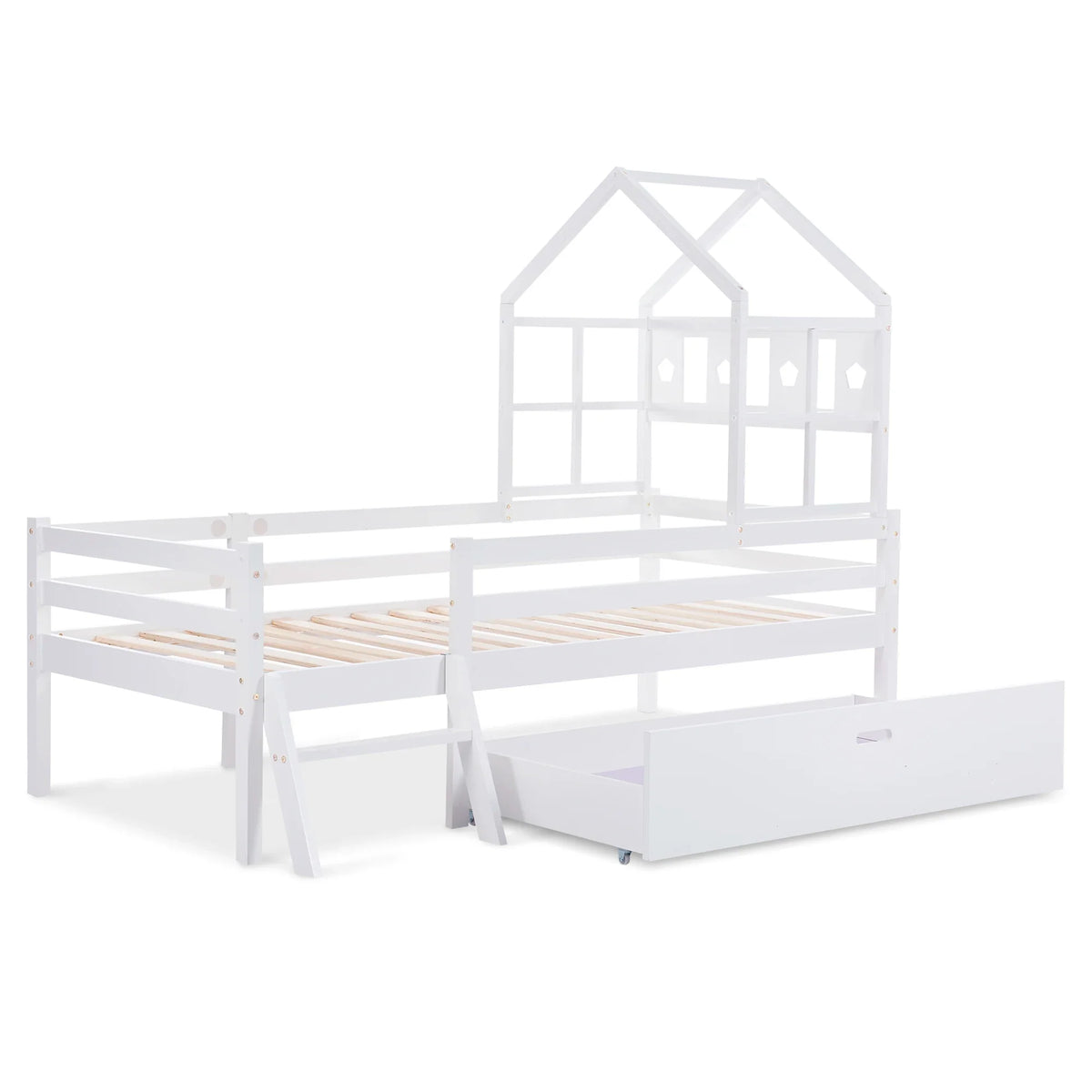 Lit cabane mezzanine échelle tiroirs 90x200 Lilla Kids