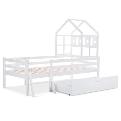 Lit cabane mezzanine échelle tiroirs 90x200 Lilla Kids