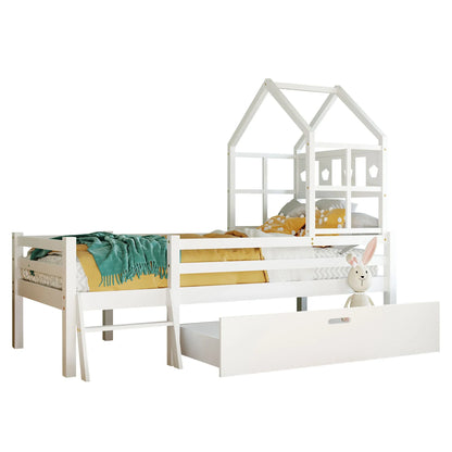 Lit cabane mezzanine échelle tiroirs 90x200 Lilla Kids